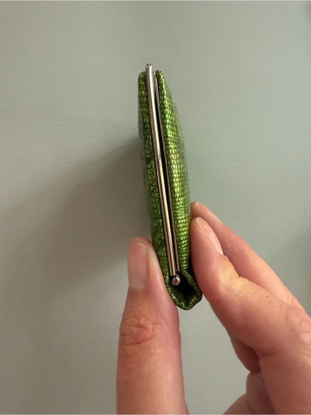 Lodis Green Metallic Crocodile Embossed Frame Clutch Mini Wallet